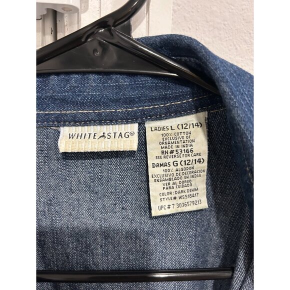 Vintage White Stag Denim Button-Down Dress Floral Embroidered Collar Size Large - Picture 5 of 9